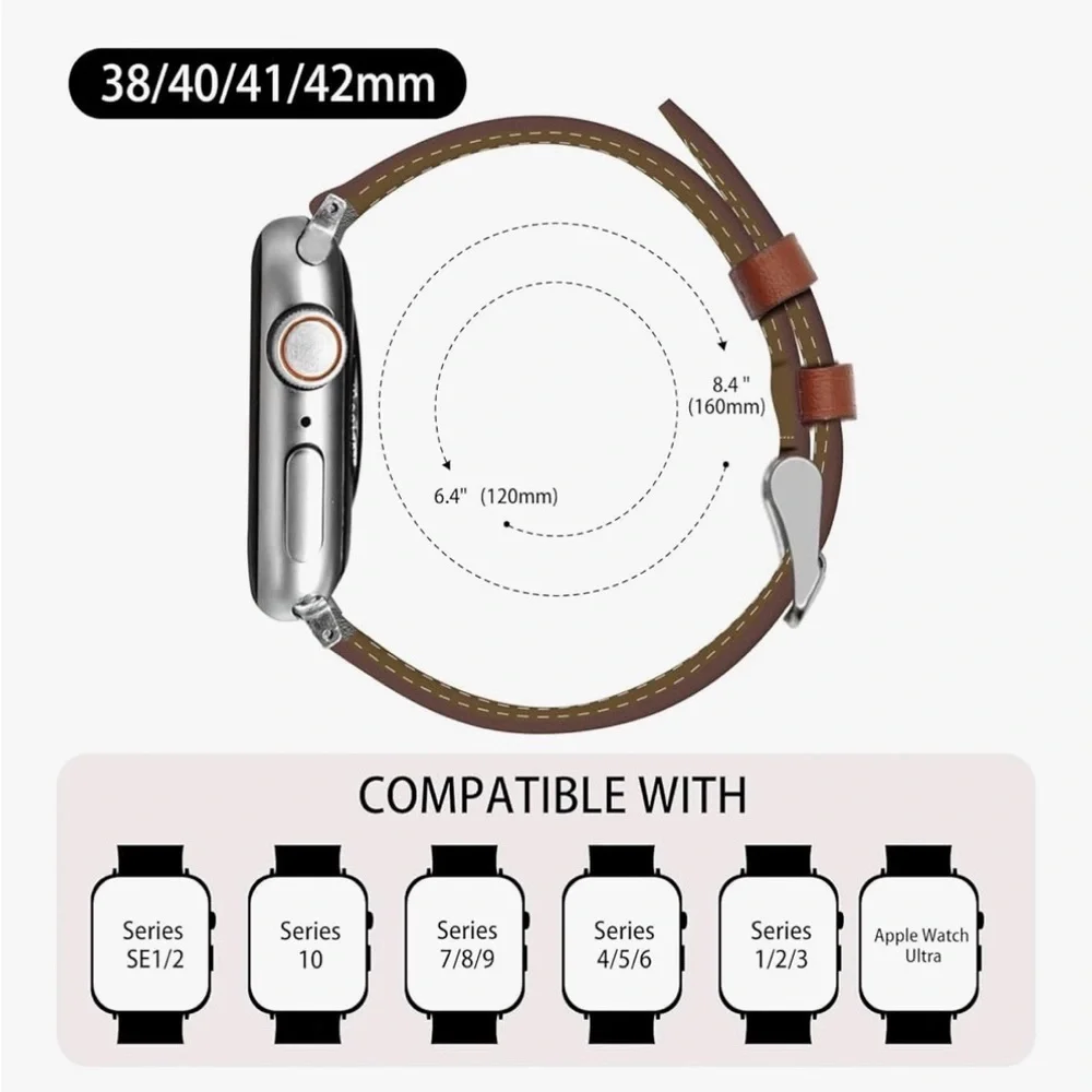 NIB Ovawda Premium Soft Leather Replacement Band for Apple Watch Brown